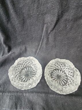 Set of 2 Vintage EAPG American Glass Diamond & Fan Salt Cellars Dips Pair